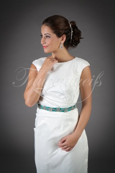 Wedding dress TW0043B - Wedding dress TW0043B short Etui style civil wedding modest taffeta cap-sleeves colored band 2
