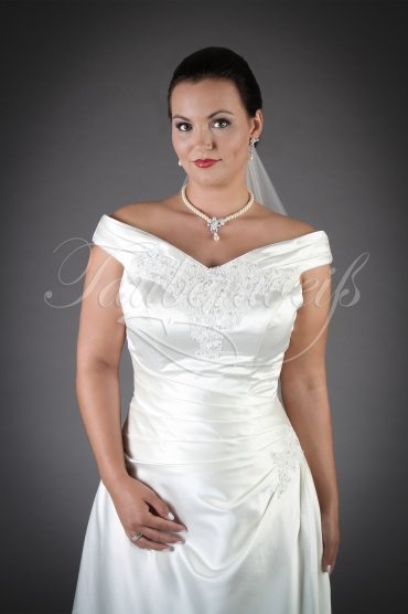 Wedding dress TW0053B - Wedding dress TW0053B modest A-Line satin lace appliques off-the-shoulder no train zipper 2