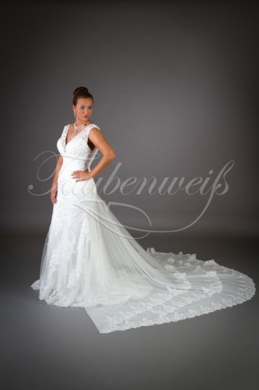 Wedding dress TW0056B - Wedding dress TW0056B mermaid lace beadings Rhine stones detachable train