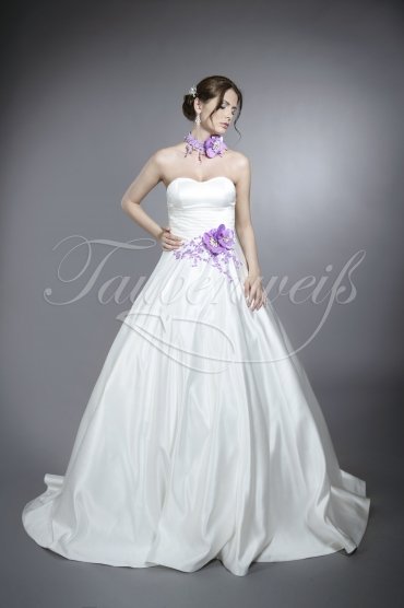 Wedding dress TW0065B - Wedding dress TW0065B strapless purple flowers lace satin train 1