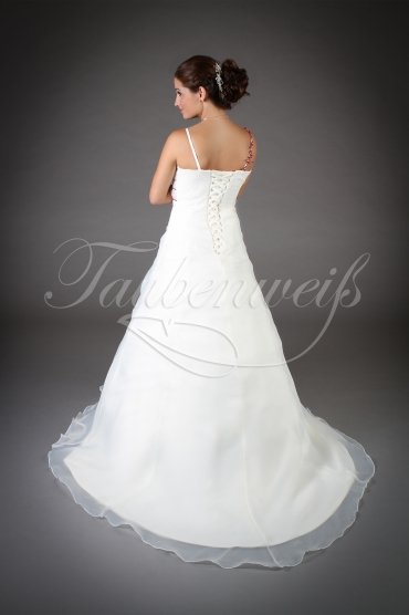 Wedding dress TW0068B - Wedding dress TW0068B A-Line organza red embroidery straps train lace-up style 3