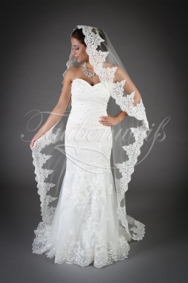 Wedding dress TW0072B - Wedding dress TW0072B A-line sweetheart tulle lace beadings zipper buttons train 1