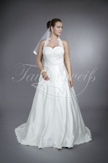 Wedding dress TW0073B - Wedding dress TW0073B satin lace A-line neckholder gown train 1