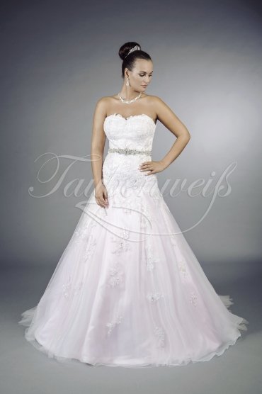 Wedding dress TW0076B - Wedding dress TW0076B A-line pink tulle organza lace beadings crystals beaded waistband train 1