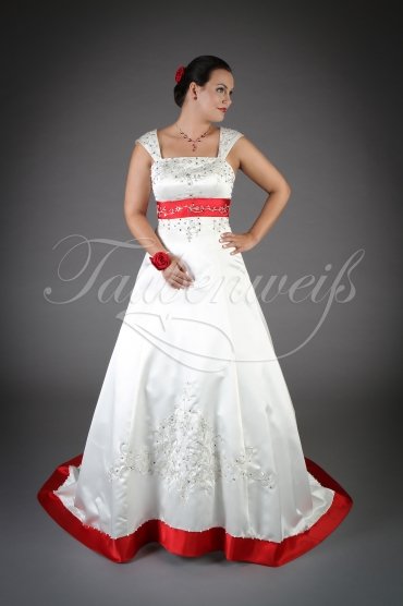Wedding dress TW0077B - Wedding dress TW0077B red white embroidery beadings fairytale train lace-up 1