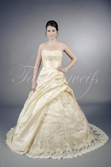Wedding dress TW0085B - Wedding dress TW0085B taffeta lace appliques beadings classy strapless elegant train 1