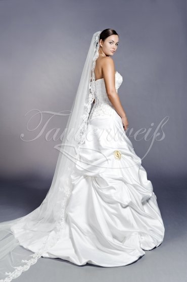 Wedding dress TW0087B - Wedding dress TW0087B satin princess draped flowers pearls long bodice train 3