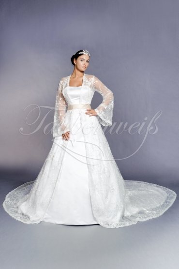 Wedding dress TW0088B - Wedding dress TW0088B satin lace overcoat queenly elegance trumpet sleeves long train