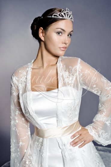 Wedding dress TW0088B - Wedding dress TW0088B satin lace overcoat queenly elegance trumpet sleeves long train 2