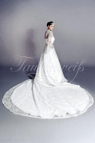 Wedding dress TW0088B - Wedding dress TW0088B satin lace overcoat queenly elegance trumpet sleeves long train 3