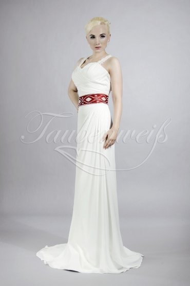 Wedding dress TW0091B - Wedding dress TW0091B chiffon column red belt halterneck train 1