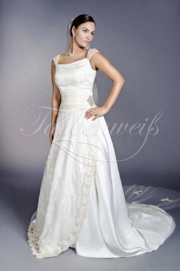 Wedding dress TW0096B - Wedding dress TW0096B satin lace straps A-line double train 1