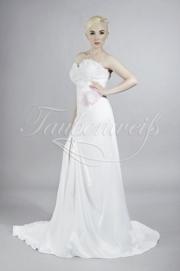 Wedding dress TW0103B - Wedding dress TW0103B taffeta strapless sweetheart beadings 3D flowers sylphlike leg slit train 1