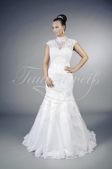 Wedding dress TW0107B - Wedding dress TW0107B mermaid lace tulle with bolero covered back cap sleeves train 1