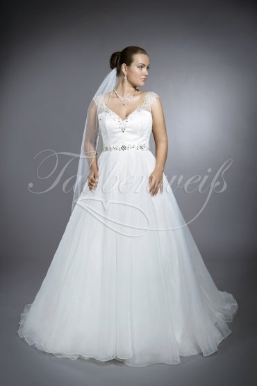 Wedding dress TW0117B - Wedding dress TW0117B A-line tulle transparent back sparkling Rhine stones train diamond buttons