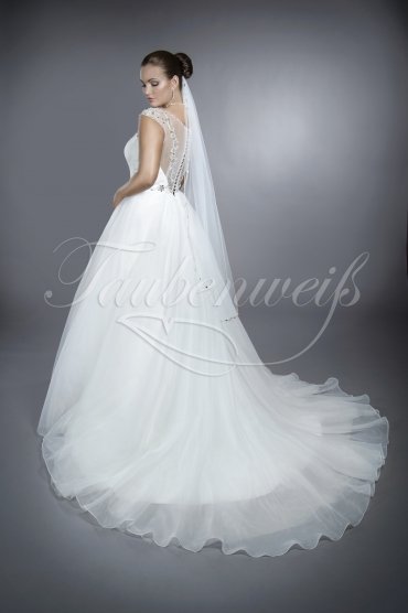 Wedding dress TW0117B - Wedding dress TW0117B A-line tulle transparent back sparkling Rhine stones train diamond buttons 3