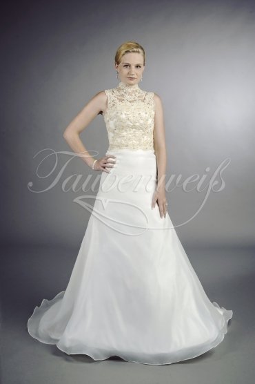 Wedding dress TW0127B - Wedding dress TW0127B two color organza A-line special lace top high neck 1