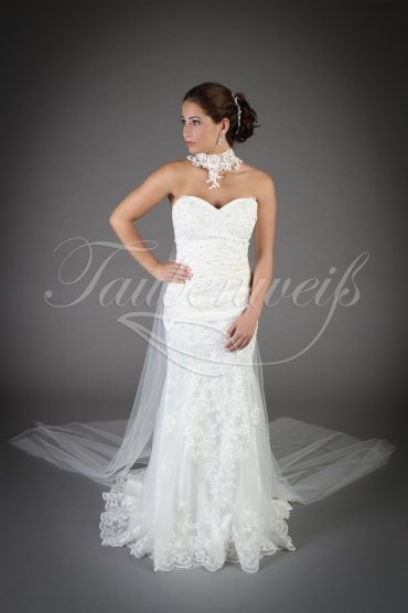 Wedding dress TW0130B - Wedding dress TW0130B mermaid style tulle lace beadings train neck veil 1