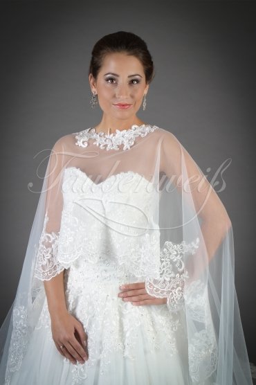 Wedding dress TW0131B - Wedding dress TW0131B A-line tulle lace beadings detachable cape train 2