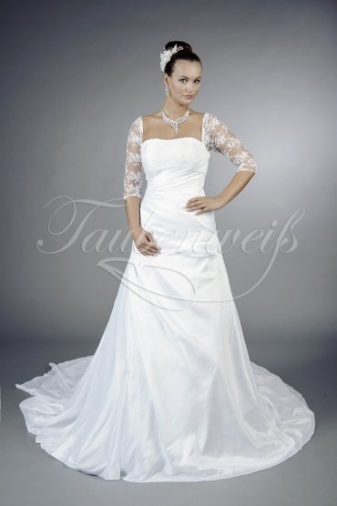 Wedding dress TW0134B - Wedding dress TW0134B taffeta A-line lace sleeves rectangular neckline long train