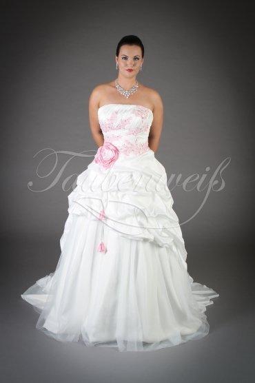 Wedding dress TW0137B - Wedding dress TW0137B taffeta tulle pink lace appliques flowers fairytale lace-up train 1