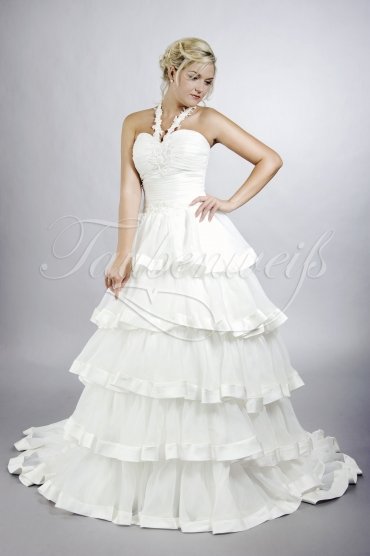 Wedding dress TW0138B - Wedding dress TW0138B A-line organza cascading layers neckholder pleats train 1