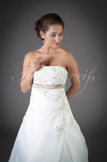 Wedding dress TW0146B - Wedding dress TW0146B A-Line organza embroidery chocolate brown band train lace-up style 2