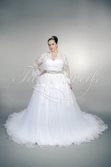 Wedding dress TW0154B - Wedding dress TW0154B big size XXL princess tulle lace trumpet sleeves Rhine stone belt