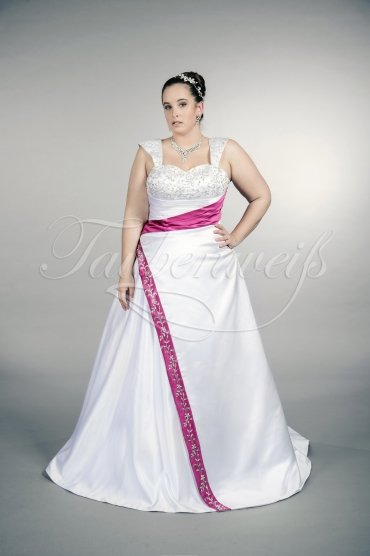 Wedding dress TW0156B - Wedding dress TW0156B satin A-line plus size pink embroidery wide straps train 1