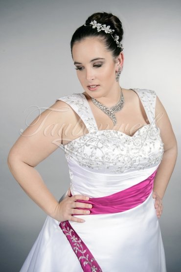 Wedding dress TW0156B - Wedding dress TW0156B satin A-line plus size pink embroidery wide straps train 2