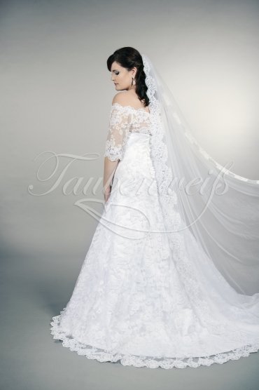 Wedding dress TW0160B - Wedding dress TW0160B A-line plus size XXL off-shoulder Carmen 3/4 sleeves train 3