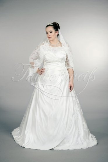 Wedding dress TW0161B - Wedding dress TW0161B plus size XXL satin lace bateau neck 3/4 sleeves train