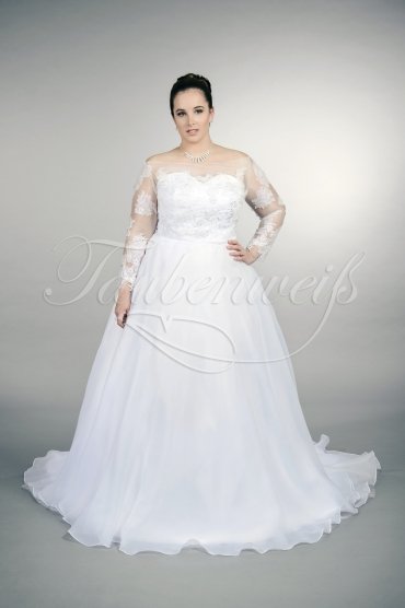 Wedding dress TW0162B - Wedding dress TW0162B A-line plus size XXL tattoo lace long sleeves tulle skirt train