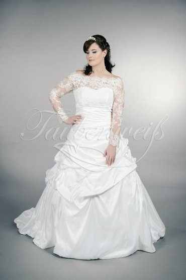 Wedding dress TW0163B - Wedding dress TW0163B A-line plus size XXL taffeta lace bateau neck long sleeves train