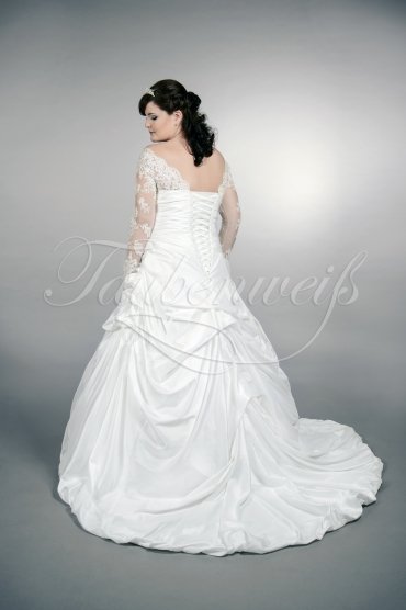 Wedding dress TW0163B - Wedding dress TW0163B A-line plus size XXL taffeta lace bateau neck long sleeves train 3