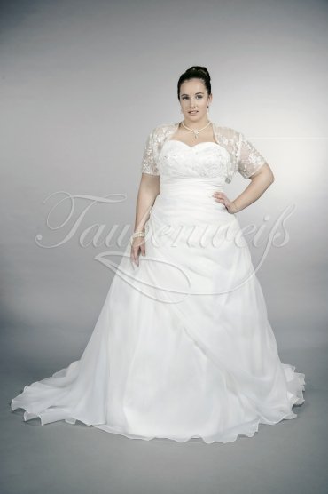 Wedding dress TW0167B - Wedding dress TW0167B A-line plus size XXL organza lace beadings sweetheart with bolero train 1
