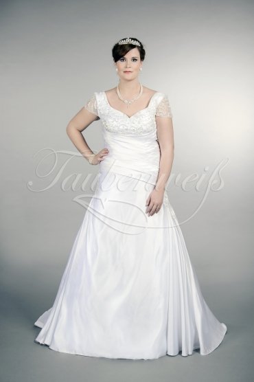 Wedding dress TW0172B - Wedding dress TW0172B plus size A-line satin condensed beadings short sleeves train lace-up 1