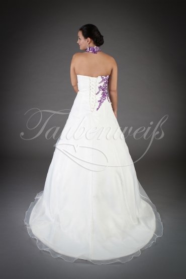 Wedding dress TW0189B - Wedding dress TW0189B A-Line organza purple appliques train lace-up style necklace 3