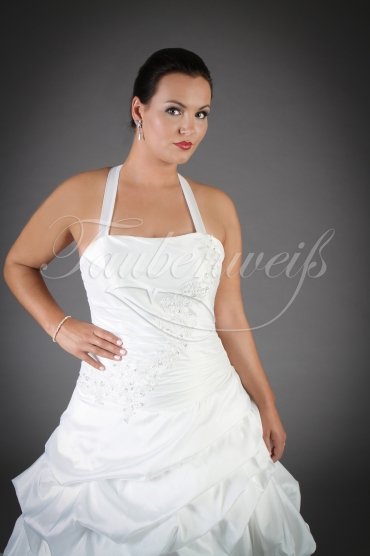 Wedding dress TW0197B - Wedding dress TW0197B A-Line taffeta ruffles pleats lace appliques neckholder train lace-up style 2