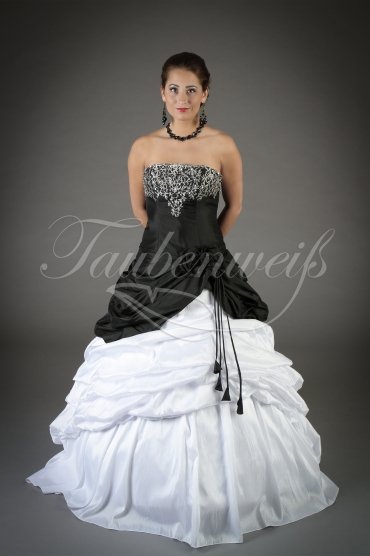 Wedding dress TW0199B - Wedding dress TW0199B taffeta A-line black and white embroidery beadings strapless train 1