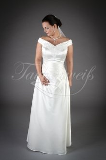 Wedding dress TW0053B - Wedding dress TW0053B modest A-Line satin lace appliques off-the-shoulder no train zipper